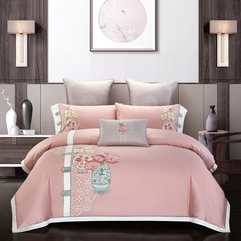 Opal Embroidered 4-Piece Cotton Bedding Set