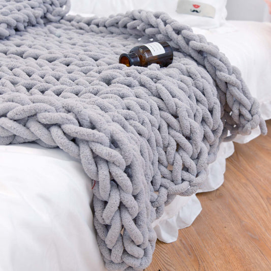 Mira Luxe Hand-Knit Chenille Throw Blanket