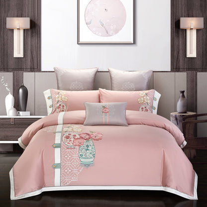 Opal Embroidered 4-Piece Cotton Bedding Set